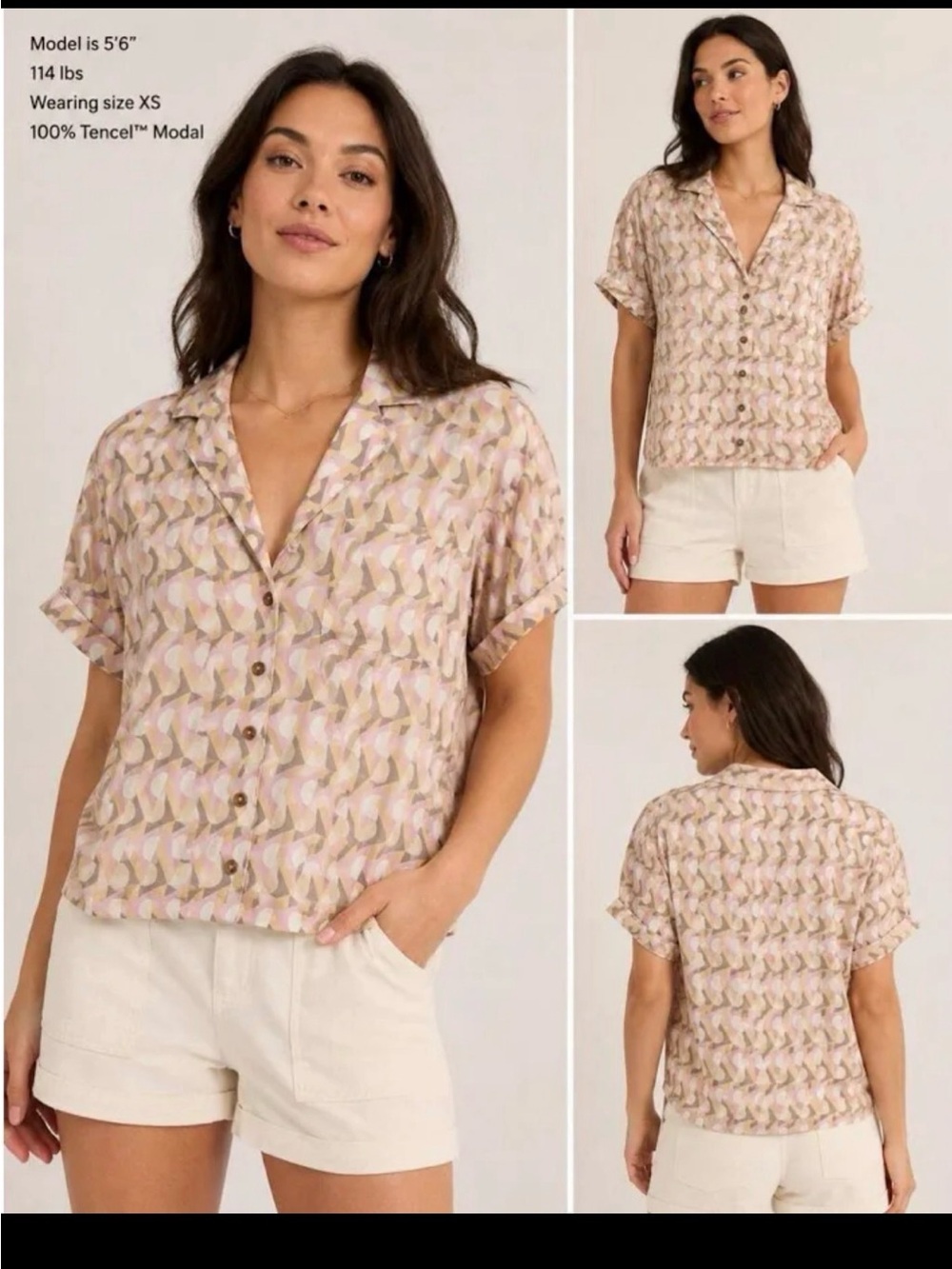 Prana Blush Multi Short-Sleeve Button Down Shirt